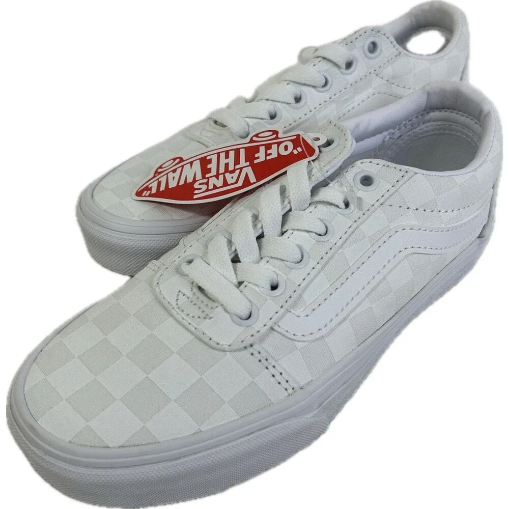 VANS Checkerboard WHITE/WHITE Canvas Womens Size 5 VN0A3IUNW51